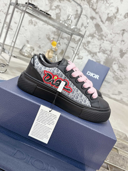 Dior x Kaws - B33 Calfskin & Dior Oblique Canvas Black / Grey Low Top Sneakers