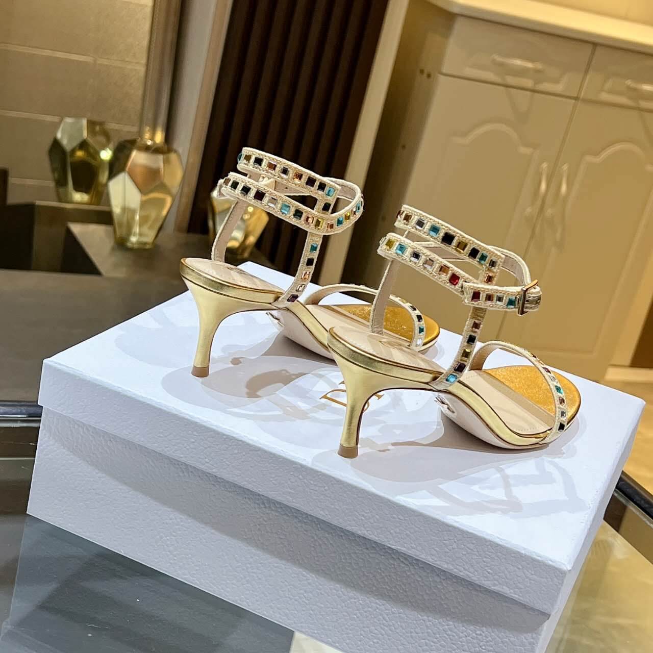 Dior Dway Heeled Sandal Gold with Mixed Pitch Heel