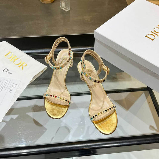 Dior Dway Heeled Sandal Gold with Mixed Pitch Heel