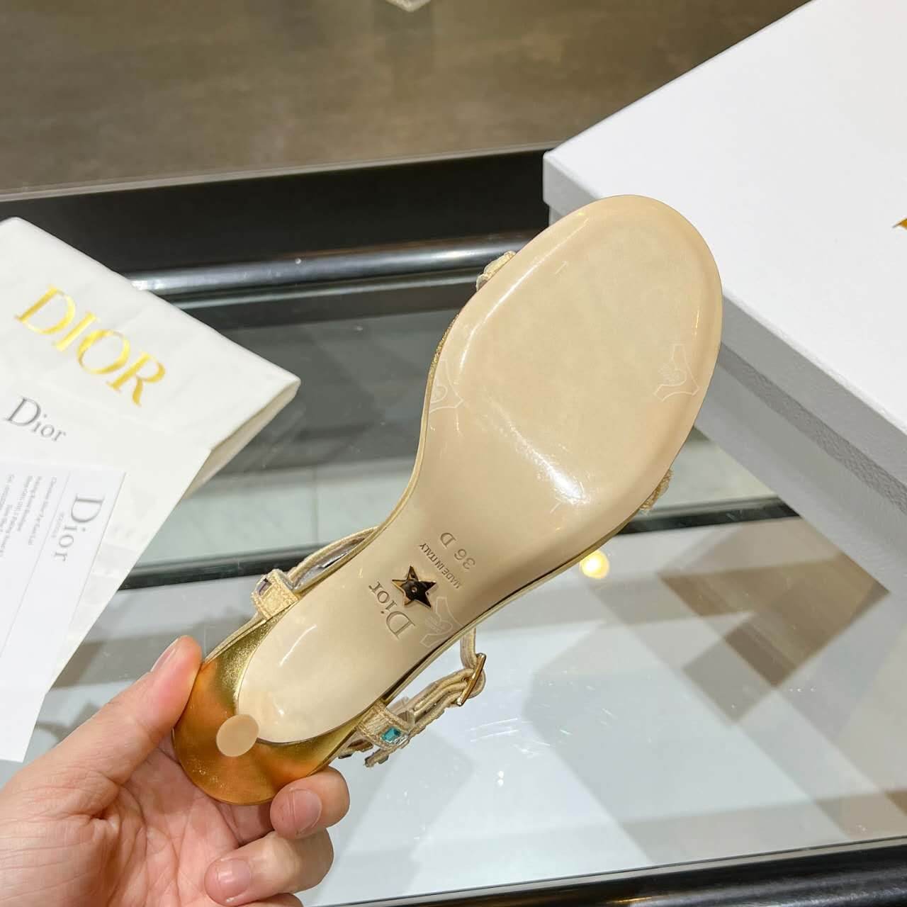 Dior Dway Heeled Sandal Gold with Mixed Pitch Heel