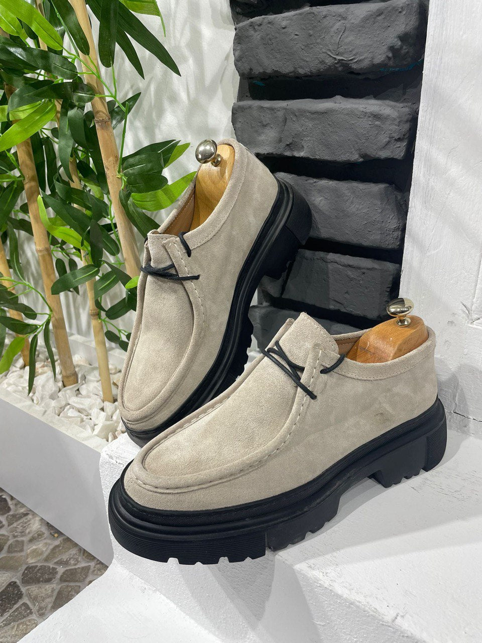 beige dress shoes Claudia Each shoe goes through a process of more than 50 steps Beige Suede Penny Loafers, Leather
