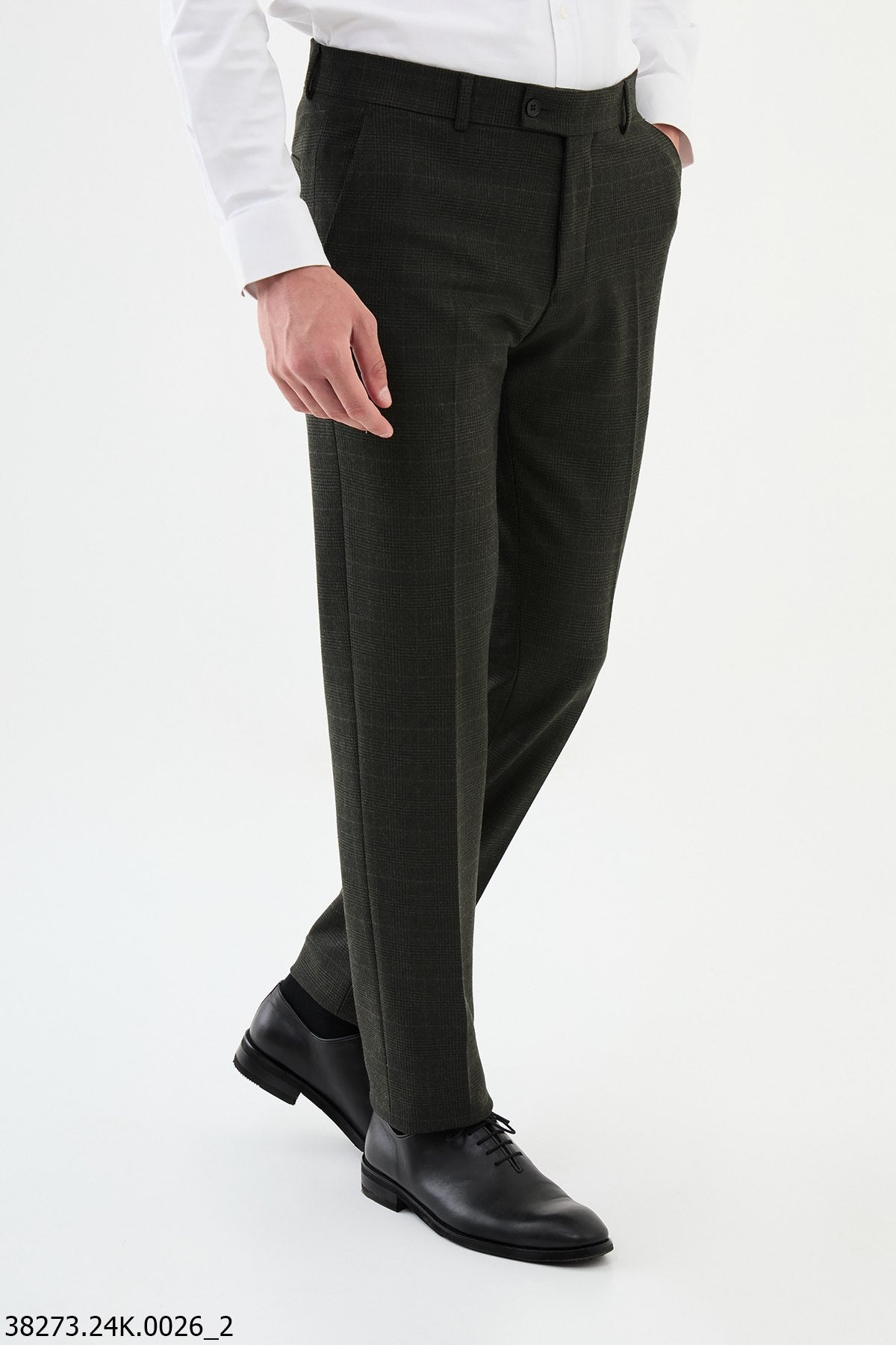 HolloMen Dark Green Checkered Slim-Fit Dress Pants. HolloMen Dark Green Checkered Slim-Fit Dress Pants.