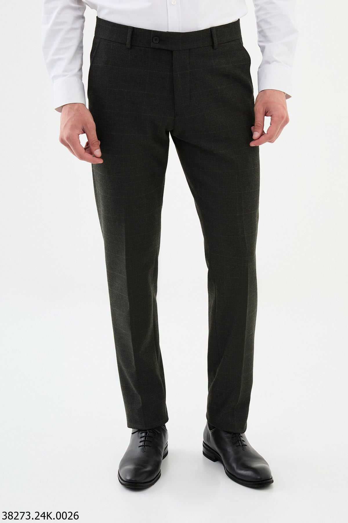 HolloMen Dark Green Checkered Slim-Fit Dress Pants. HolloMen Dark Green Checkered Slim-Fit Dress Pants.