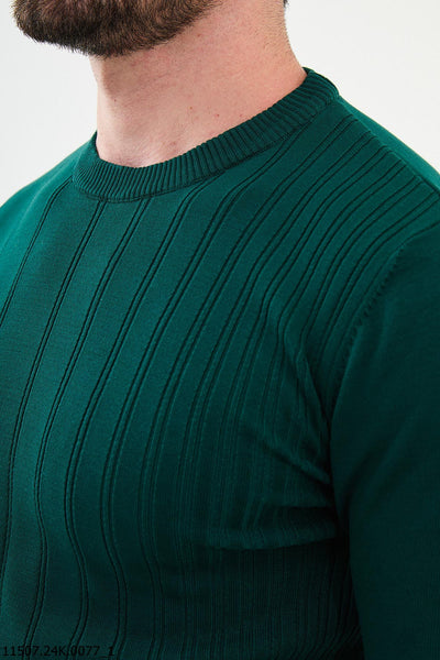 HolloMen Emerald Green Textured Knit Crewneck Sweater.