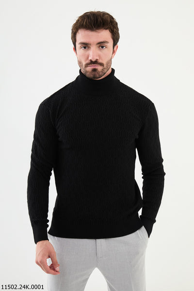 HolloMen Men's Black Knit Turtleneck Sweater.