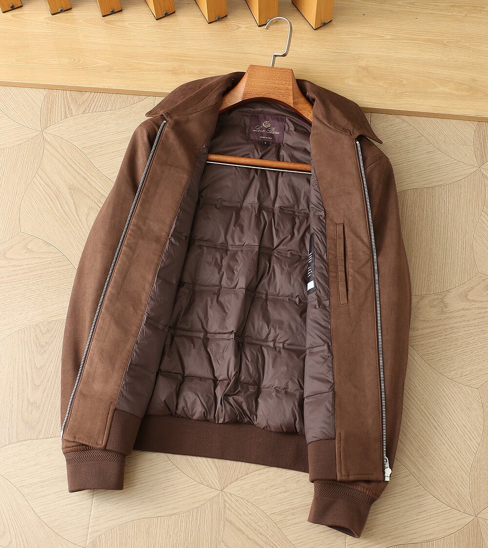 Loro Piana Ivy Padded Suede Bomber Jacket – Brown