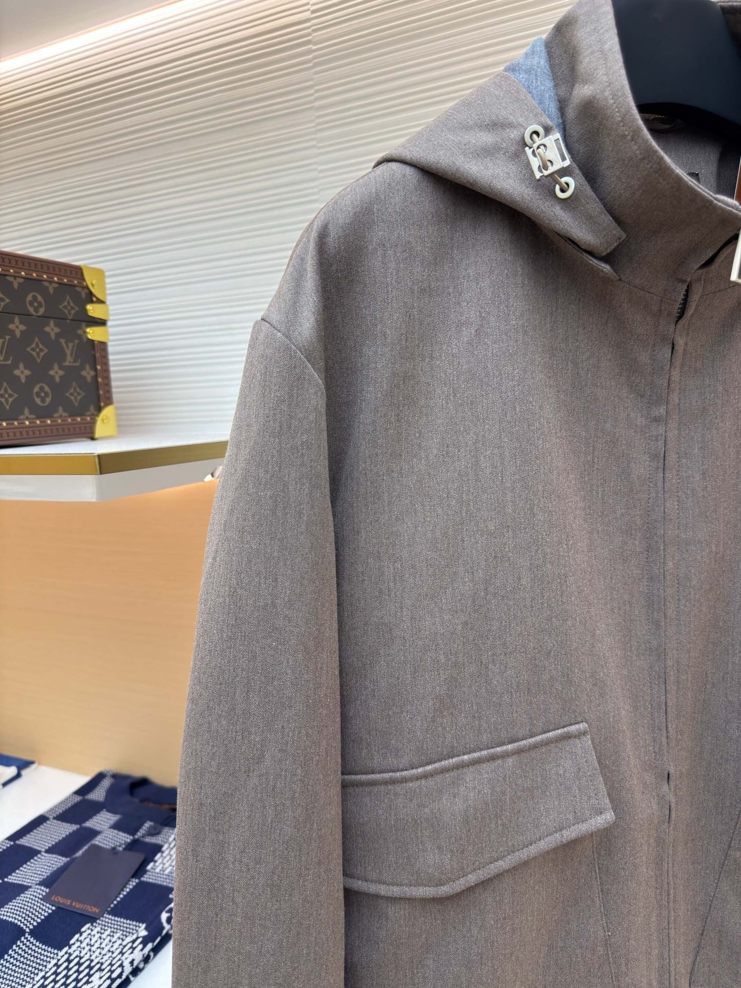 Loro Piana Bomber Pocket Cashmere Hoodie Jacket- Gray