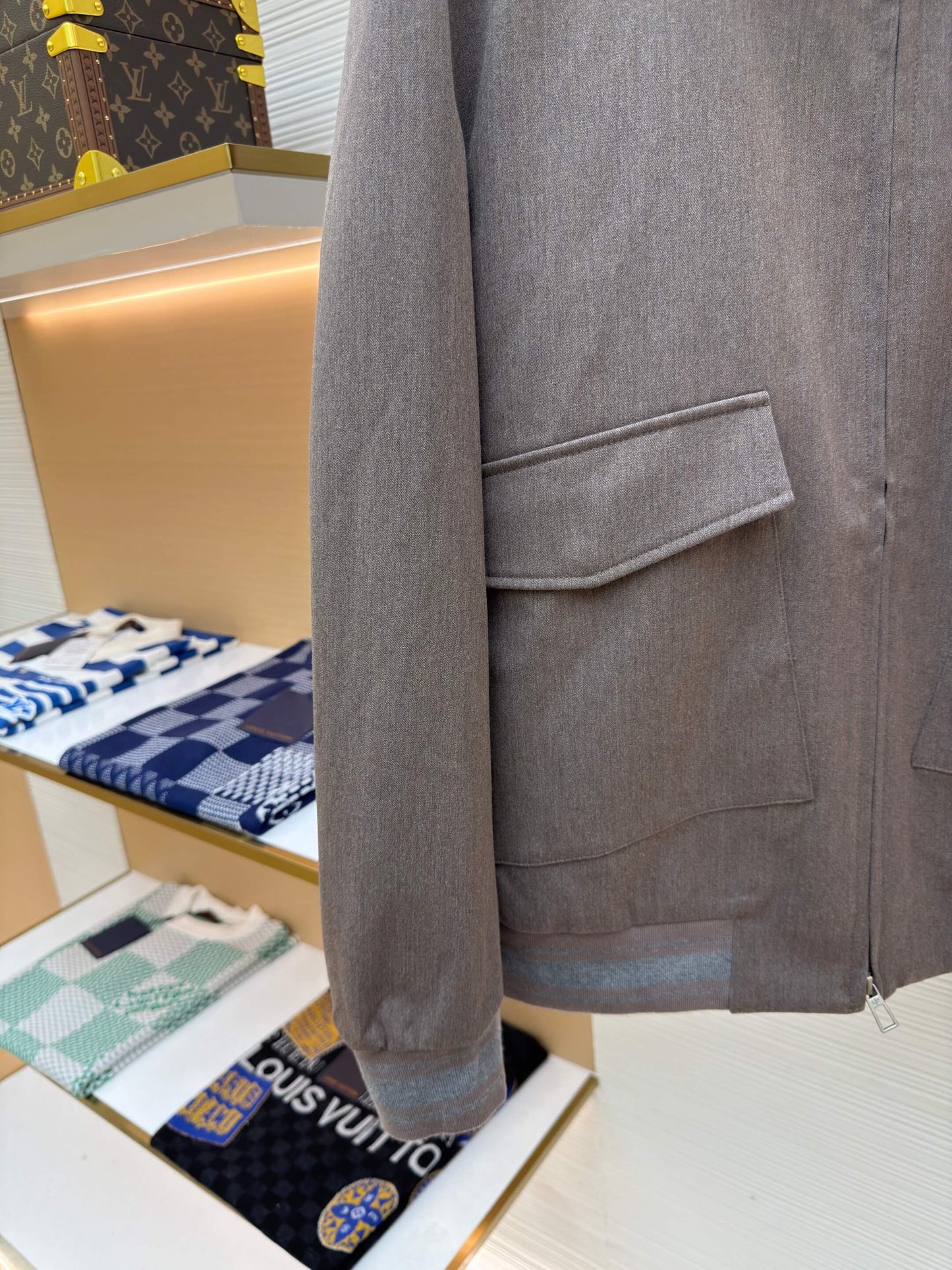 Loro Piana Bomber Pocket Cashmere Hoodie Jacket- Gray