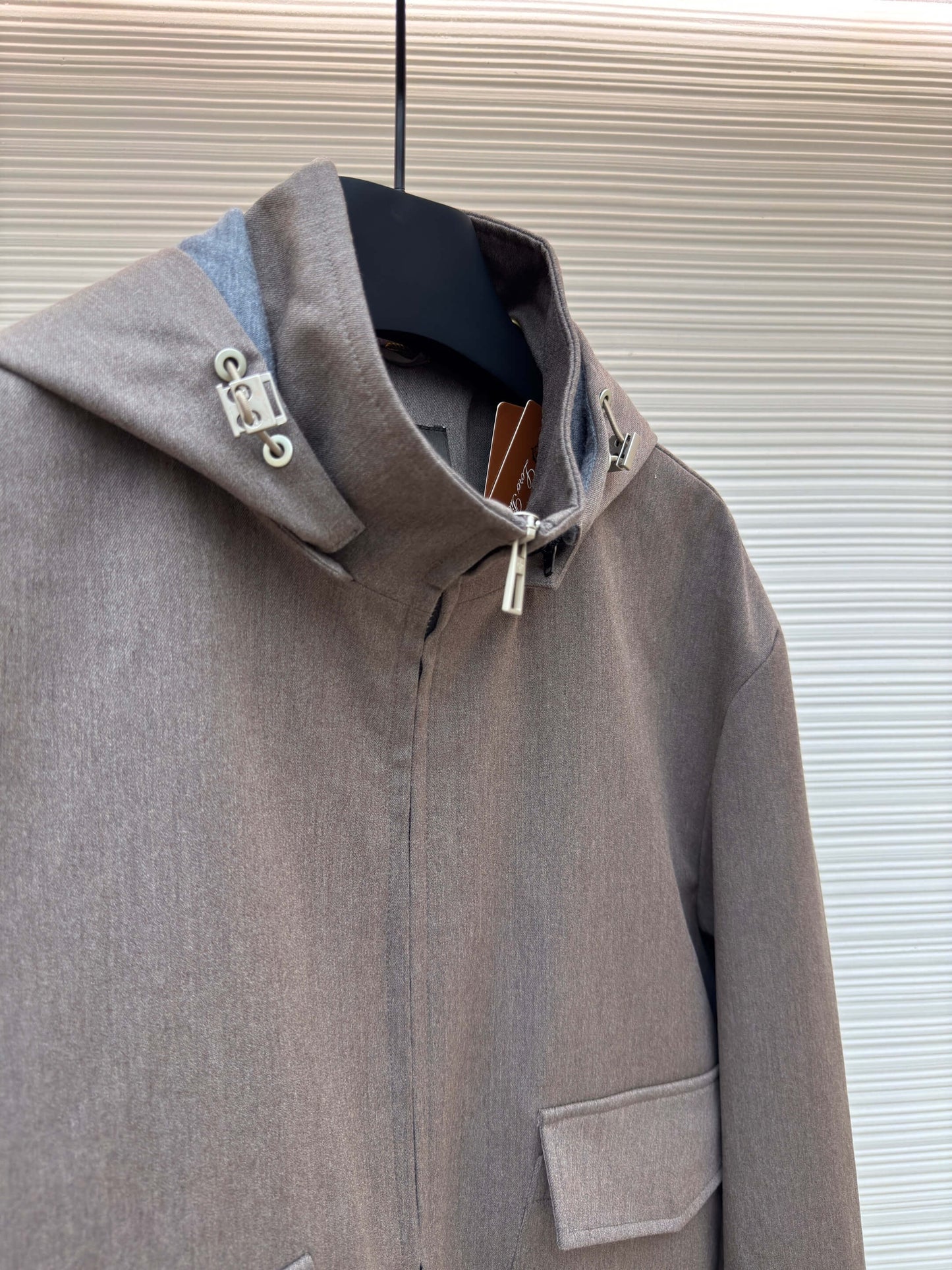 Loro Piana Bomber Pocket Cashmere Hoodie Jacket- Gray