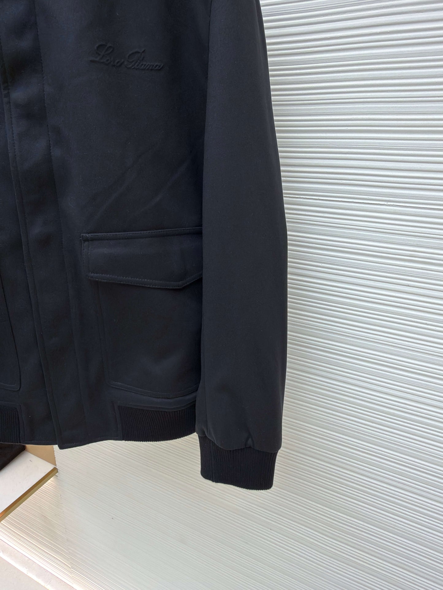 Loro Piana Pocket Stand Collar Cashmere Jacket- Black