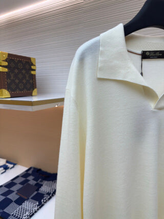 Polo de manga larga con cuello de gaviota de Loro Piana - Crema