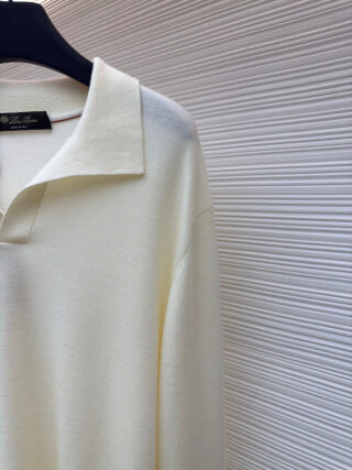 Polo de manga larga con cuello de gaviota de Loro Piana - Crema