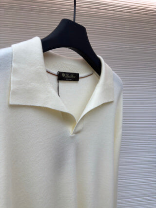 Polo de manga larga con cuello de gaviota de Loro Piana - Crema