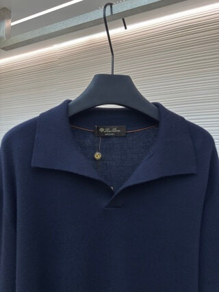 Polo de manga larga con cuello de gaviota de Loro Piana - Azul marino