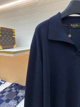 Polo de manga larga con cuello de gaviota de Loro Piana - Azul marino