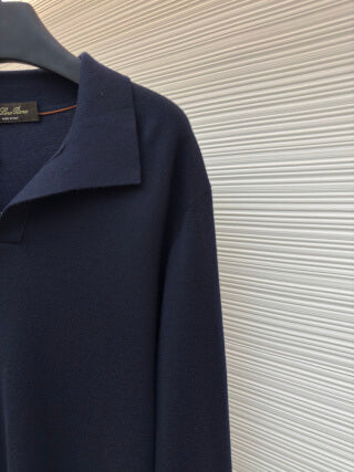 Polo de manga larga con cuello de gaviota de Loro Piana - Azul marino