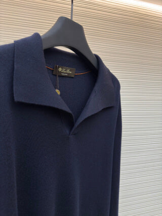 Polo de manga larga con cuello de gaviota de Loro Piana - Azul marino