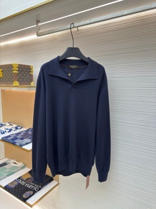 Polo de manga larga con cuello de gaviota de Loro Piana - Azul marino