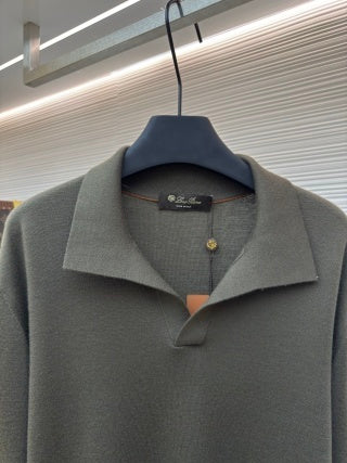 Polo de manga larga con cuello de gaviota de Loro Piana - Verde caña