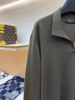 Polo de manga larga con cuello de gaviota de Loro Piana - Verde caña