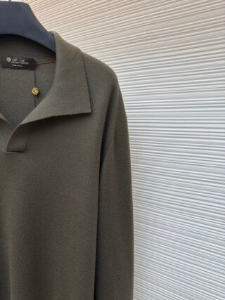 Polo de manga larga con cuello de gaviota de Loro Piana - Verde caña