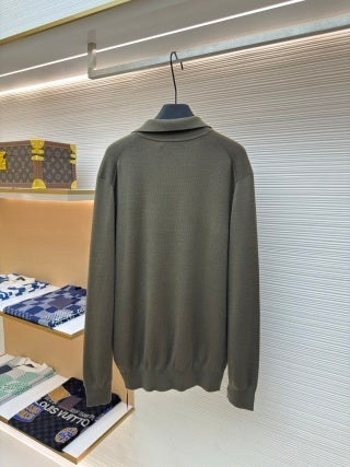 Polo de manga larga con cuello de gaviota de Loro Piana - Verde caña