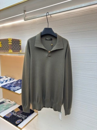 Polo de manga larga con cuello de gaviota de Loro Piana - Verde caña