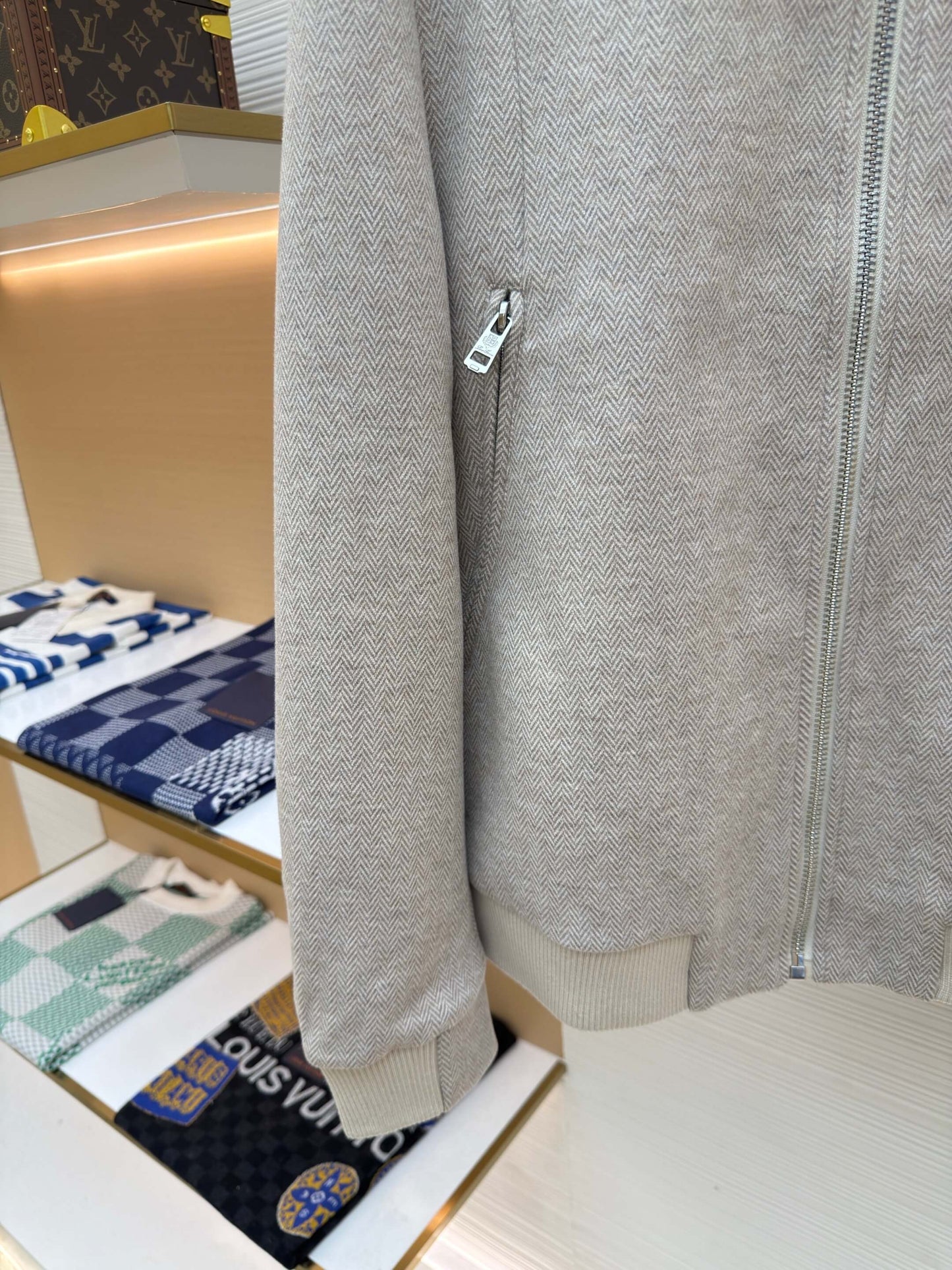 Loro Piana Stand-collar Cashmere Jacket- Light Gray