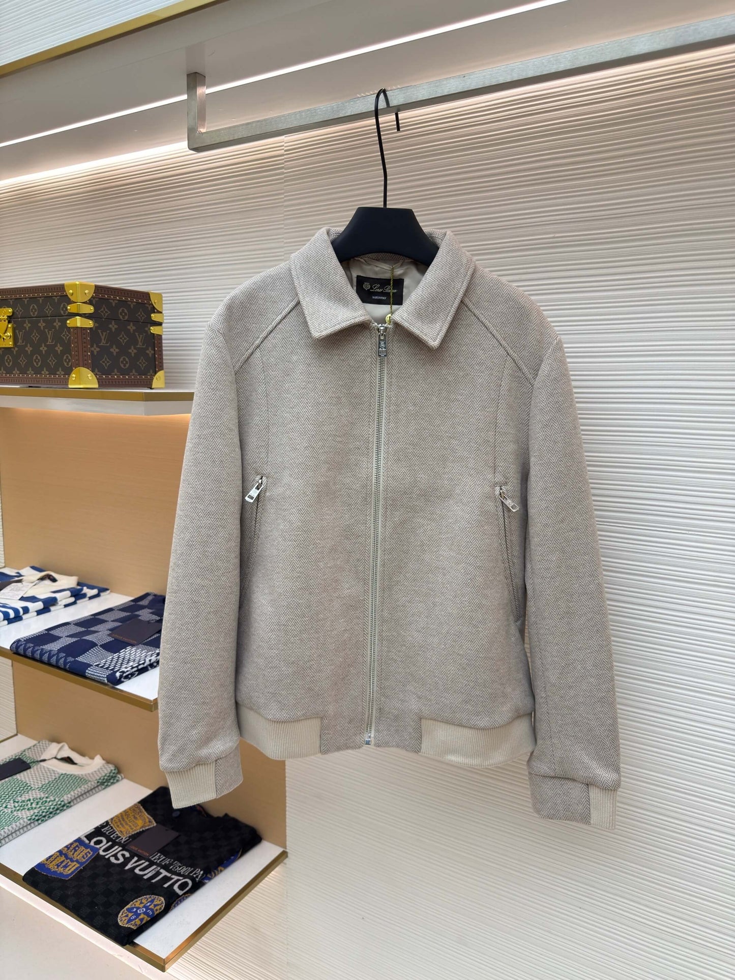 Loro Piana Stand-collar Cashmere Jacket- Light Gray