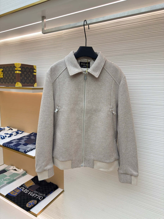 Loro Piana Stand-collar Cashmere Jacket- Light Gray