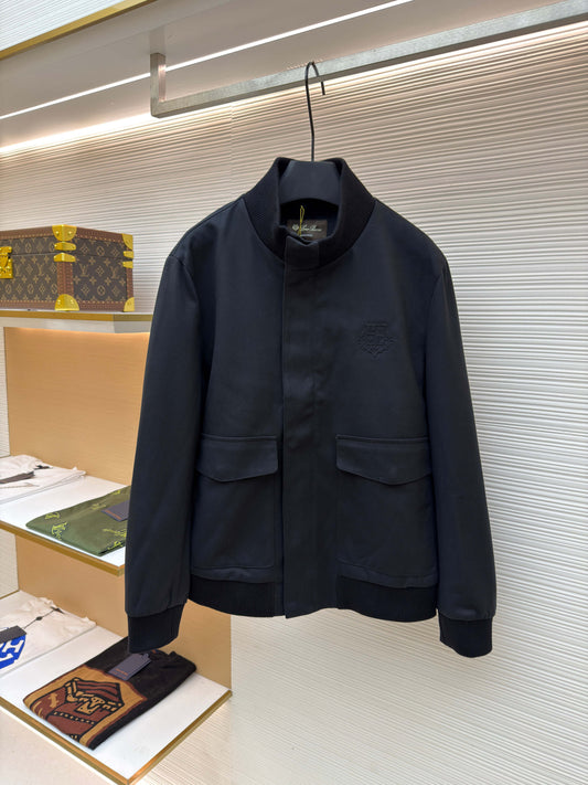 Loro Piana Stand-up Collar Cashmere Jacket- Black