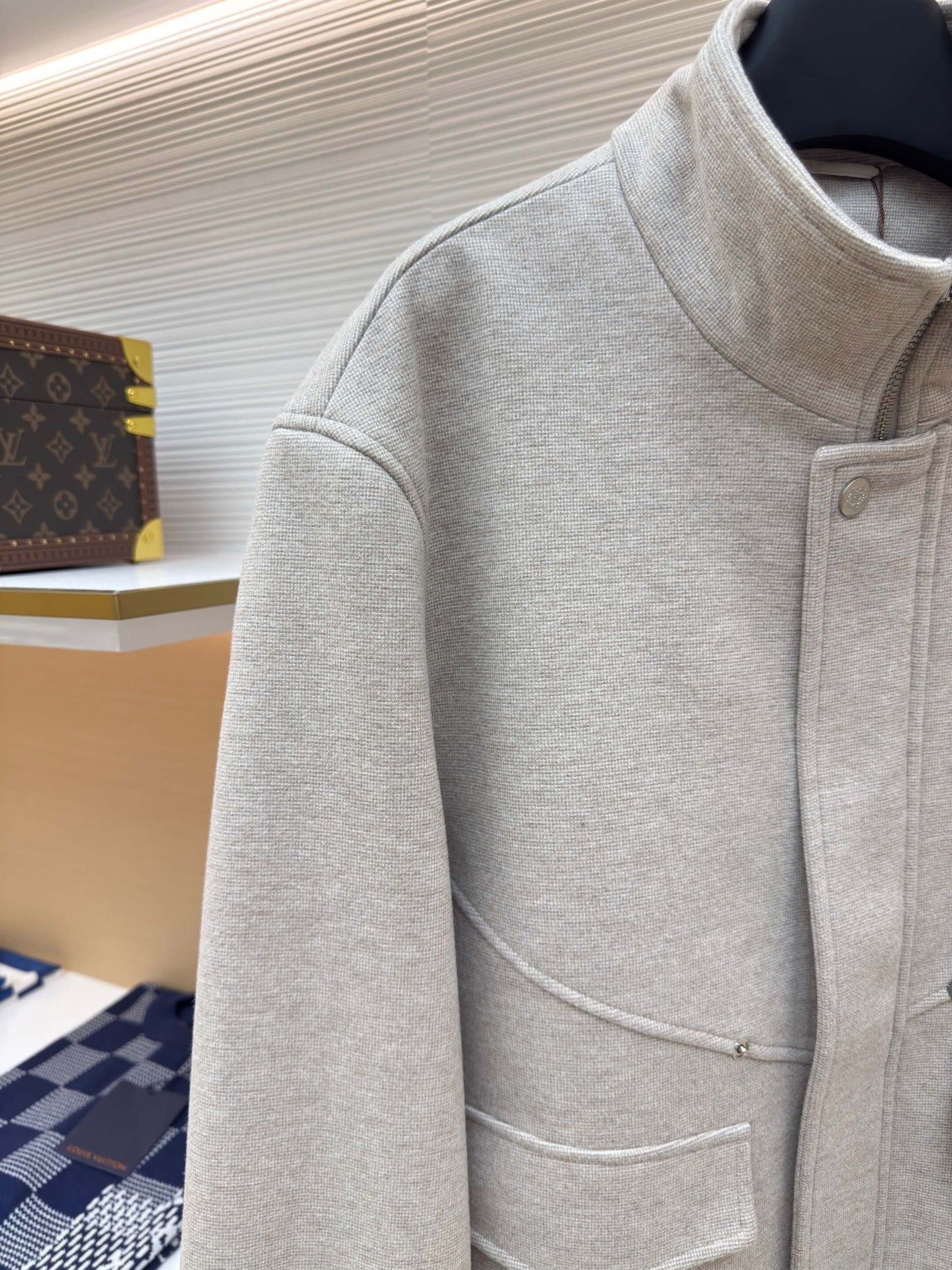 Loro Piana Stand-up Collar Minimalist Cashmere Jacket- Light Beige