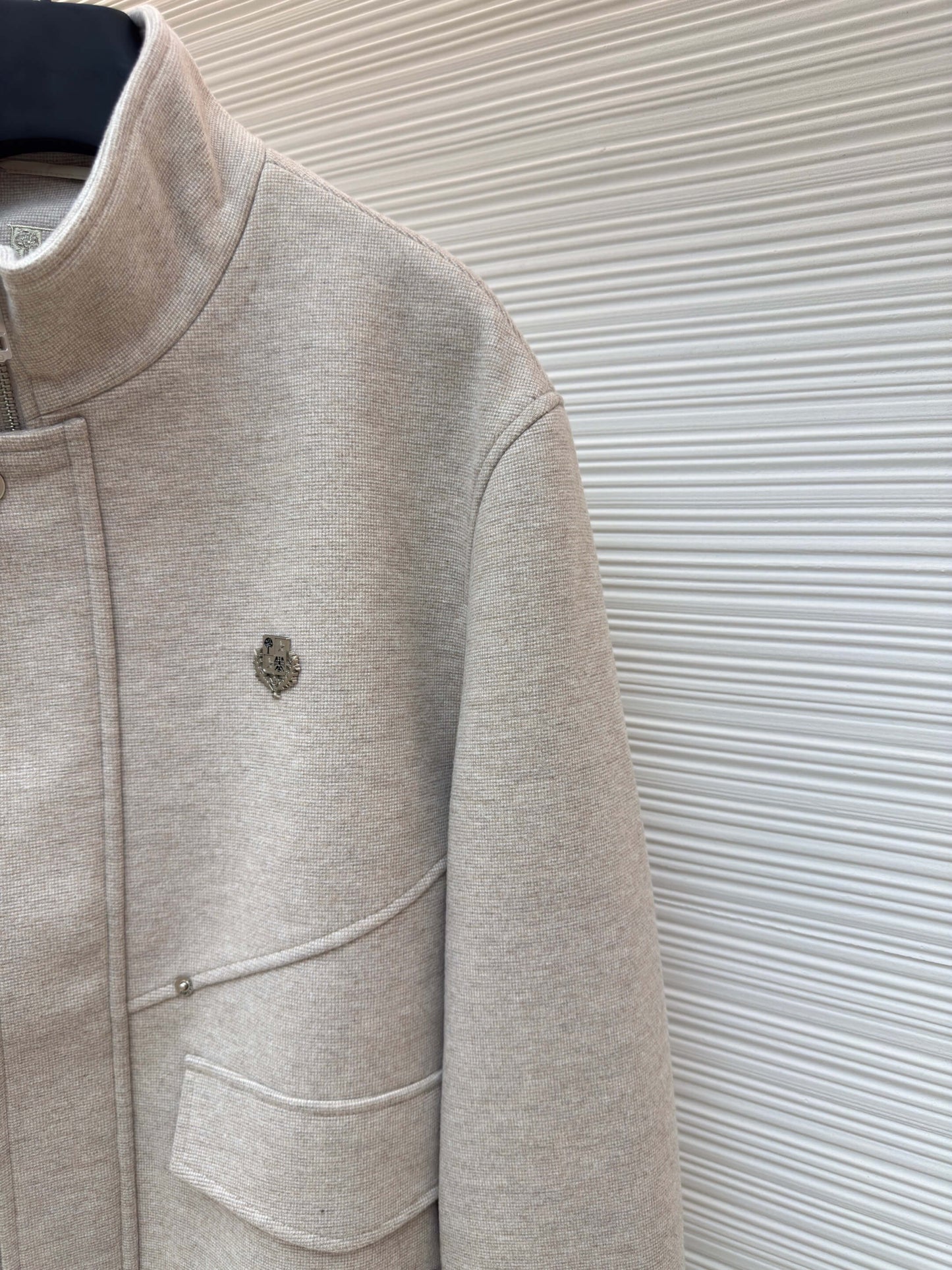 Loro Piana Stand-up Collar Minimalist Cashmere Jacket- Light Beige