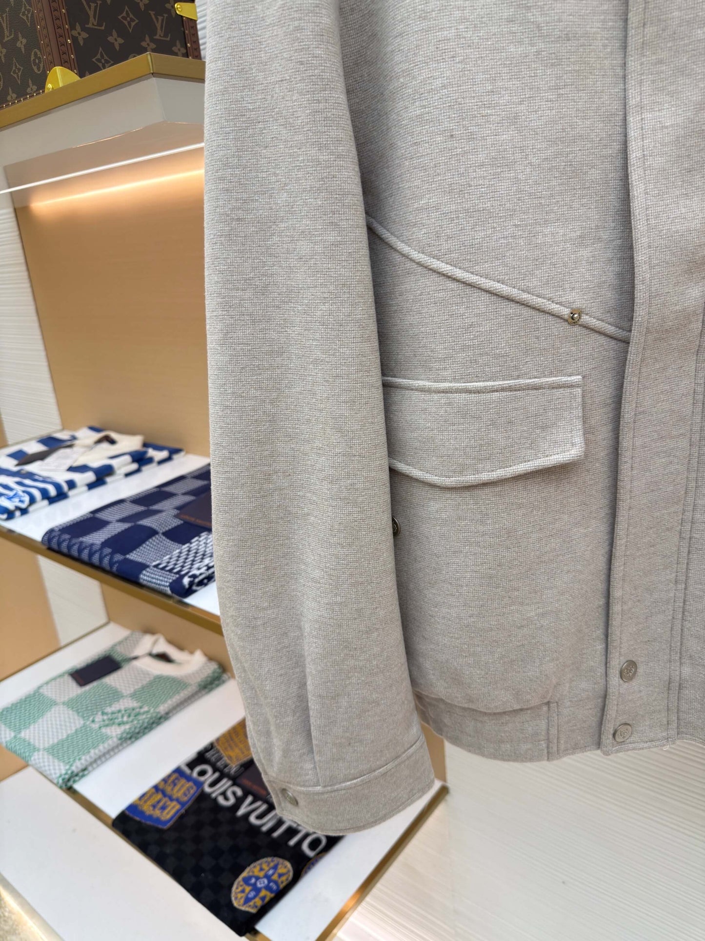 Loro Piana Stand-up Collar Minimalist Cashmere Jacket- Light Beige