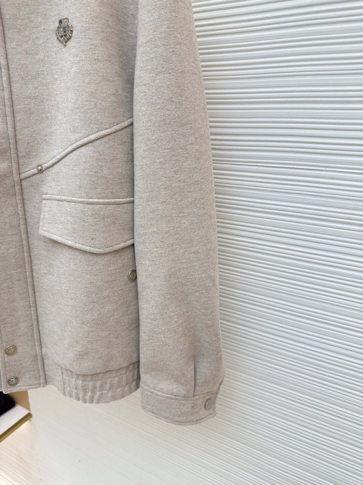 Loro Piana Stand-up Collar Minimalist Cashmere Jacket- Light Beige