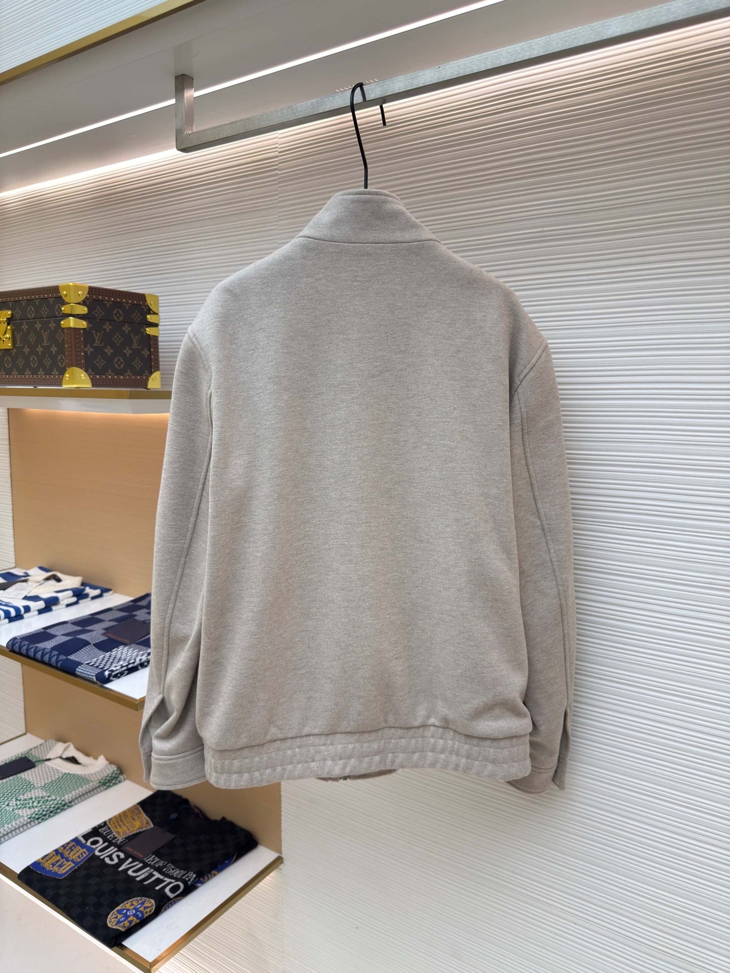 Loro Piana Stand-up Collar Minimalist Cashmere Jacket- Light Beige