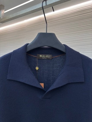 Polo Loro Piana Walkery com gola gaivota - Azul-marinho