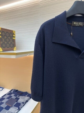 Polo Loro Piana Walkery com gola gaivota - Azul-marinho