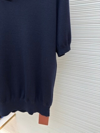 Loro Piana Walkery Seagull Collar Polo Shirt- Navy Blue – HolloMen