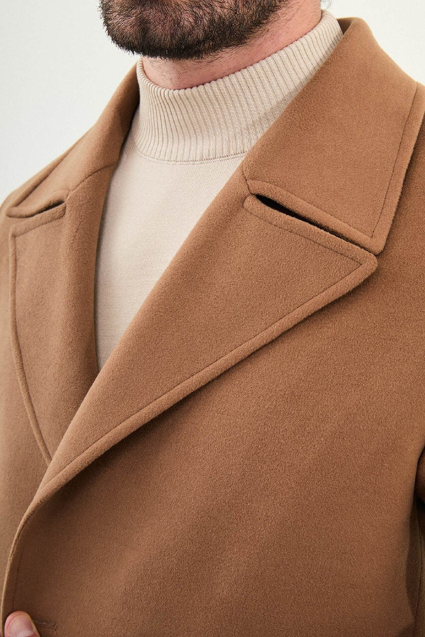 Manteau croisé coupe slim camel