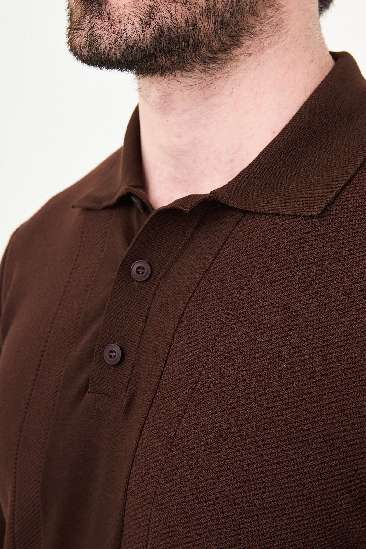 Men's Brown Slim Fit Textured Knit Polo T-Shirt – HolloMen