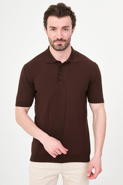 Ravenna Textured Knit Polo — Brown