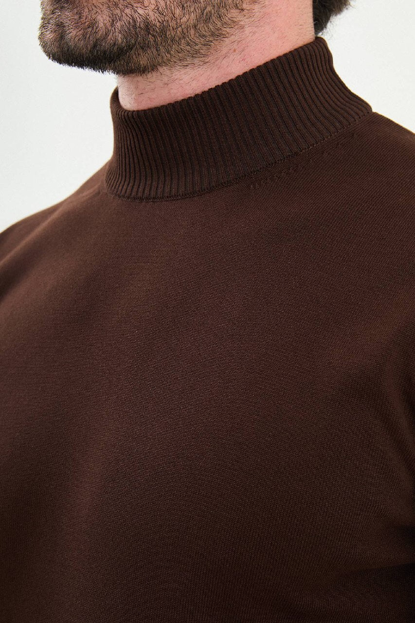 Men’s Slim Fit Brown Turtleneck Knitwear Sweater.