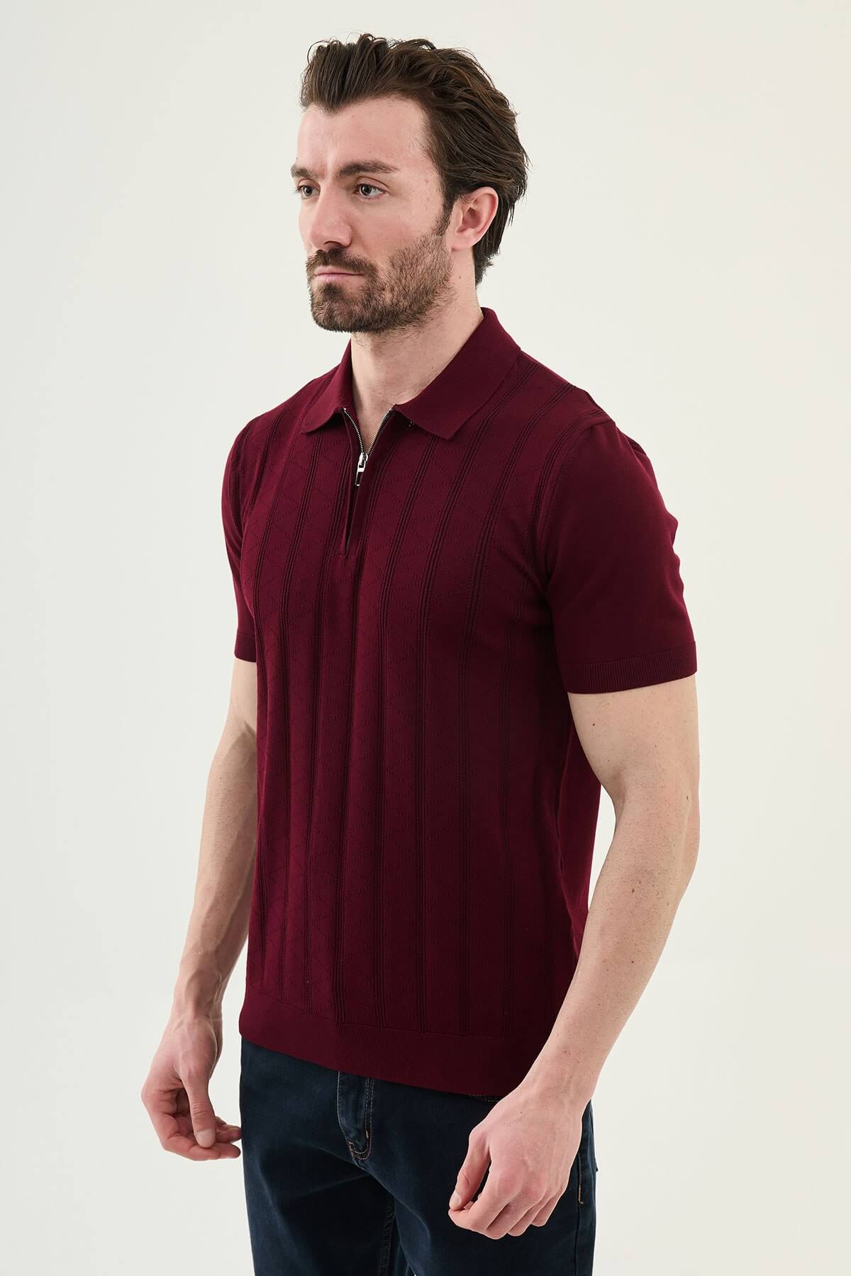 Chianti Zip Knit Polo — Burgundy