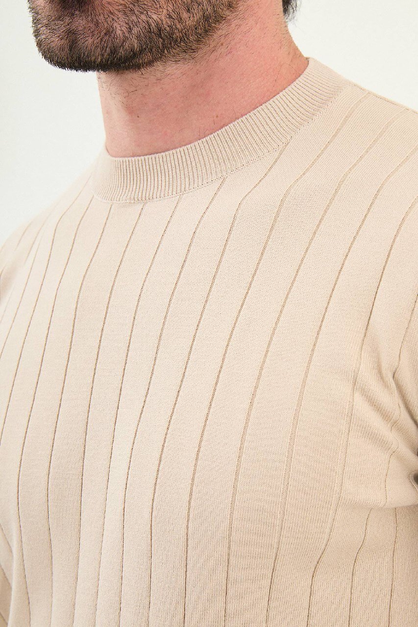 AXIST men’s beige ribbed slim fit crewneck sweater