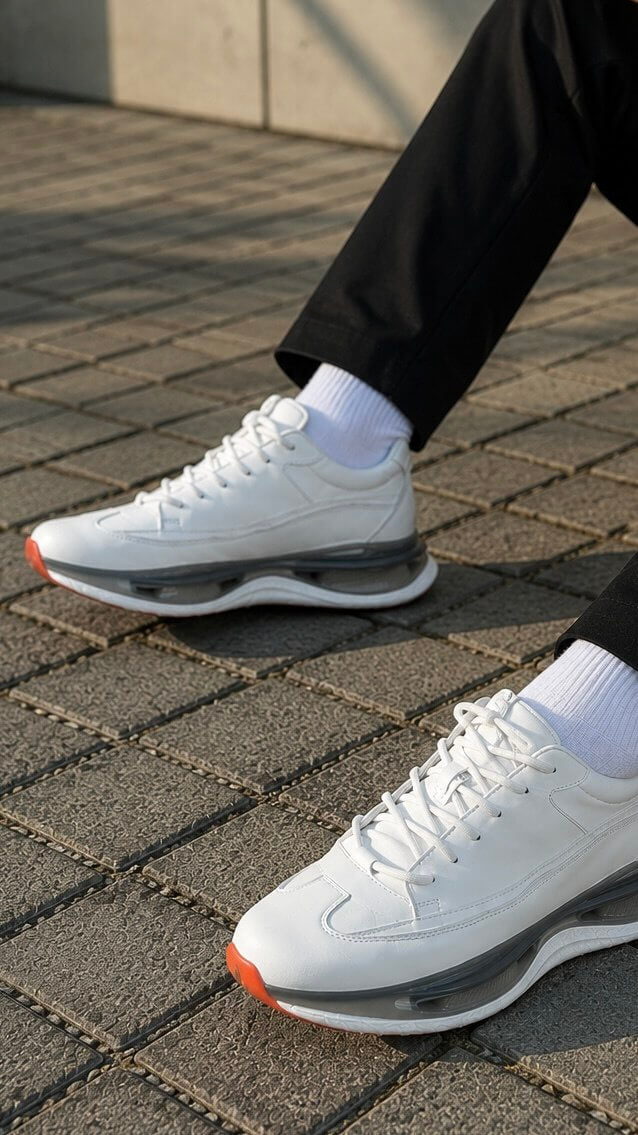Men's white leather trainer sneaker, front view