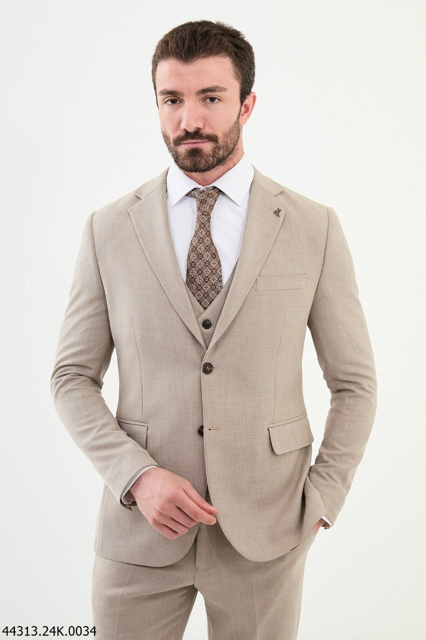 Men's Beige Three-Piece Suit HolloMen Men's Beige Three-Piece Suit HolloMen