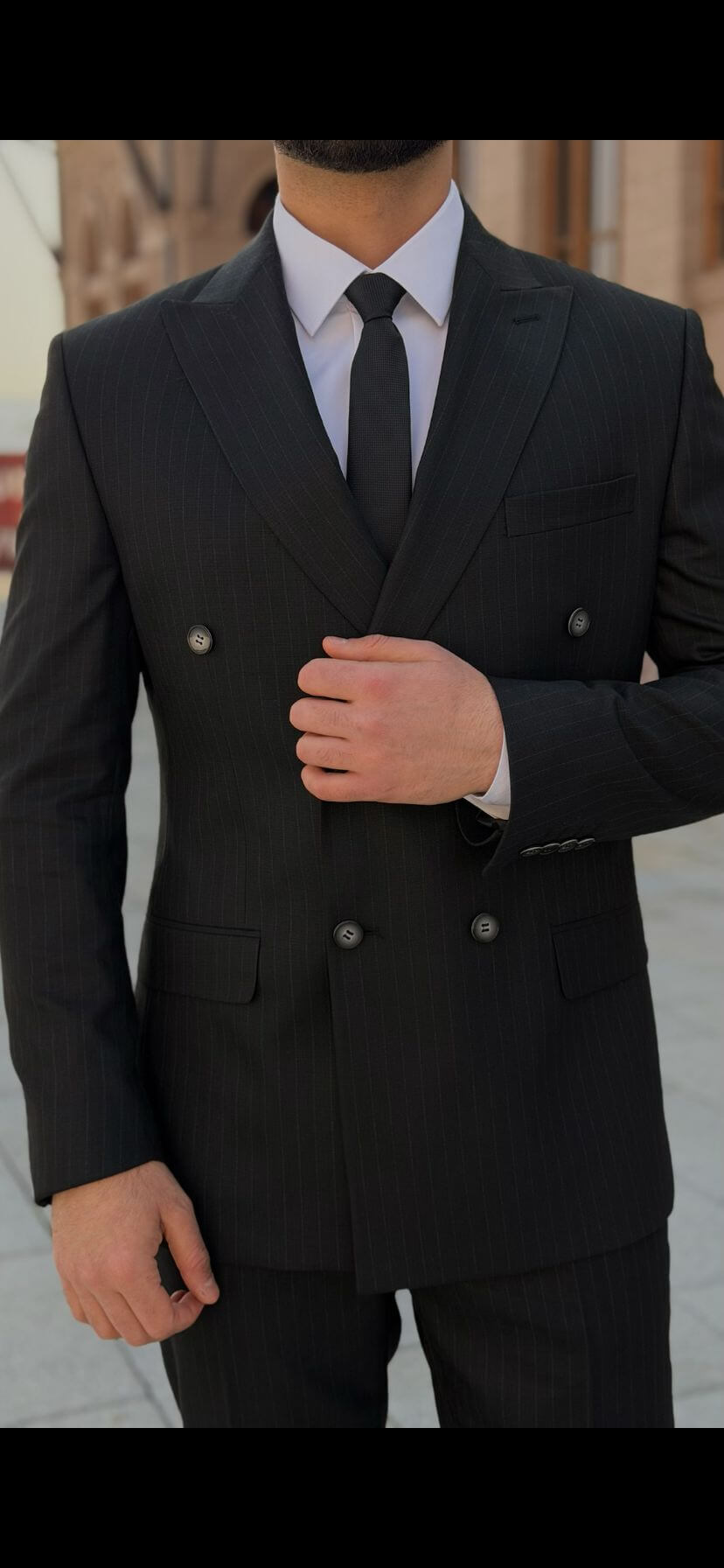 Ferrara Double Breasted Suit — Black | HolloMen