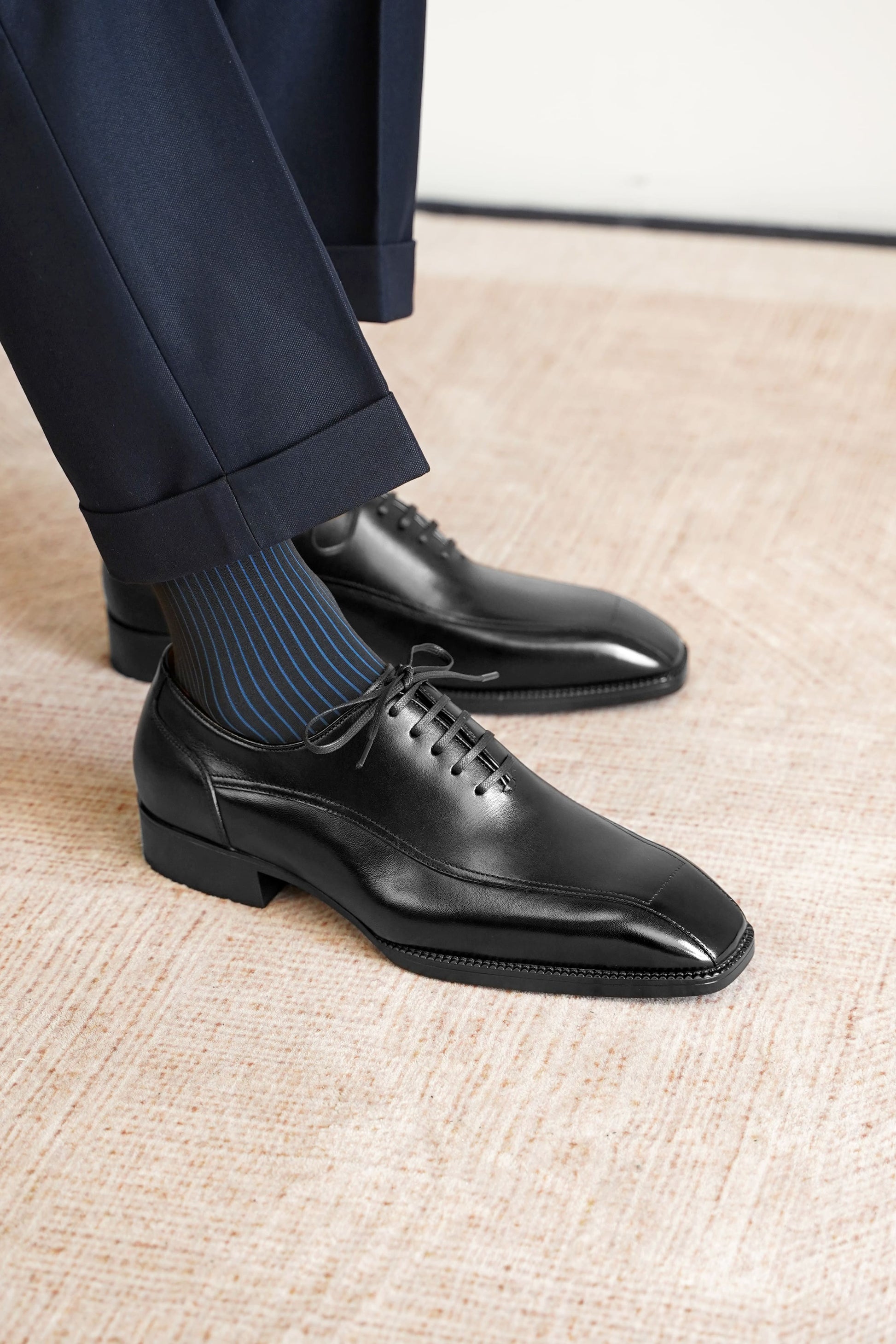 Men's Black Leather Wholecut Oxford Dress Shoes – HolloMen