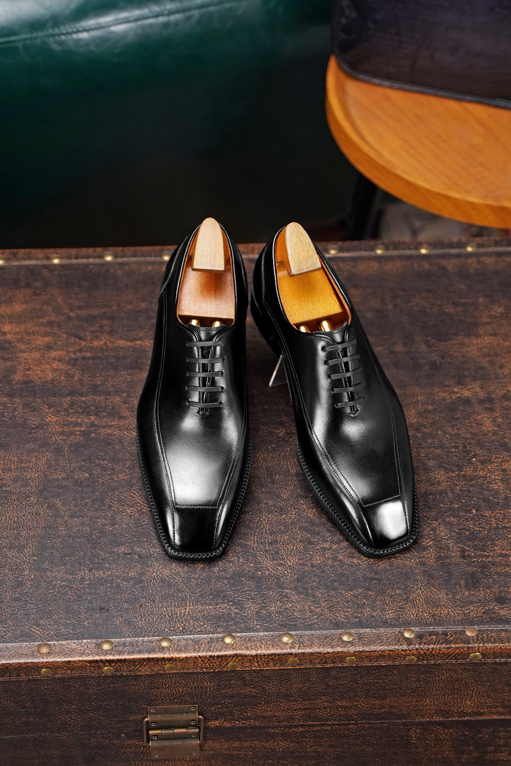 Men's Black Leather Wholecut Oxford Dress Shoes – HolloMen